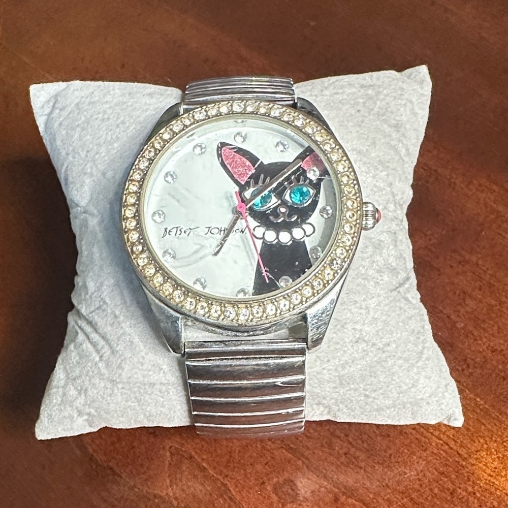 Betsey Johnson Black Cat with Blue Eyes Watch with Crystal Bezel - Picture 4 of 4